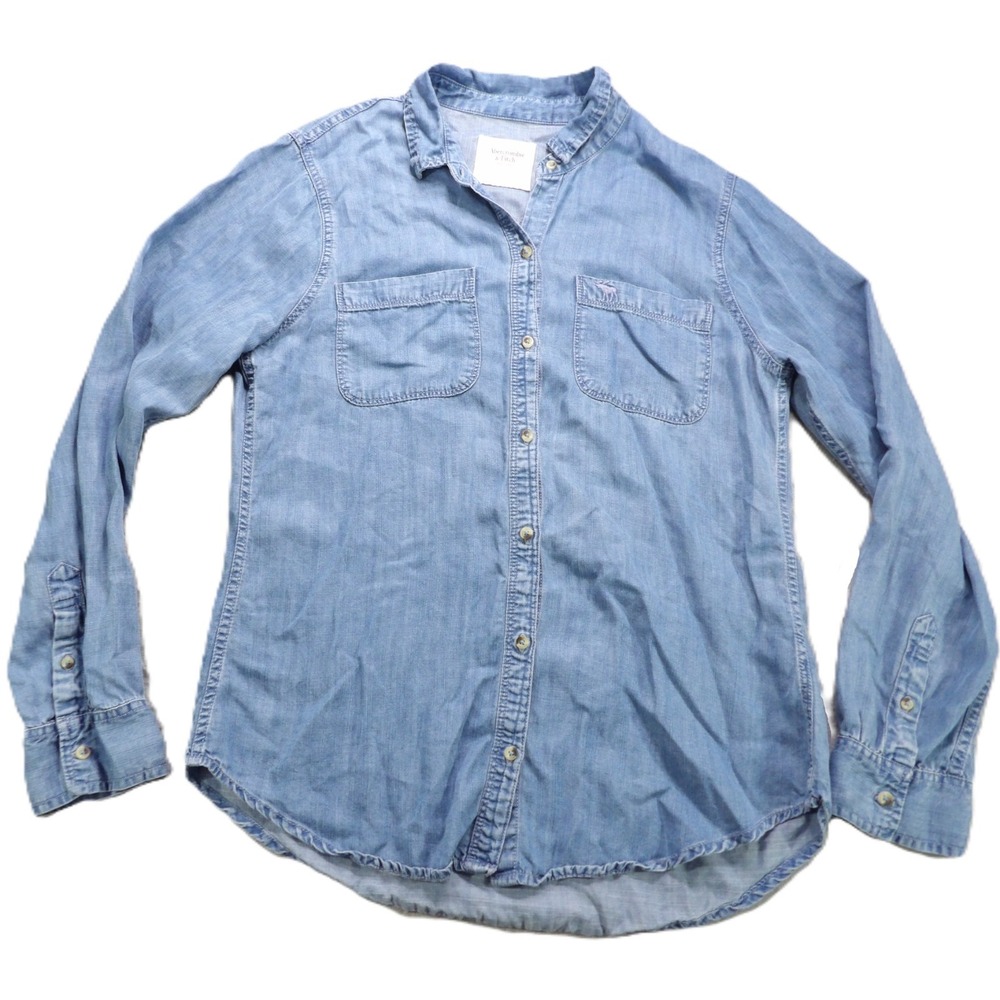 Abercrombie &Fitch Shirt Women L Light Wash Denim Chambray Soft Lyocell Blue Top